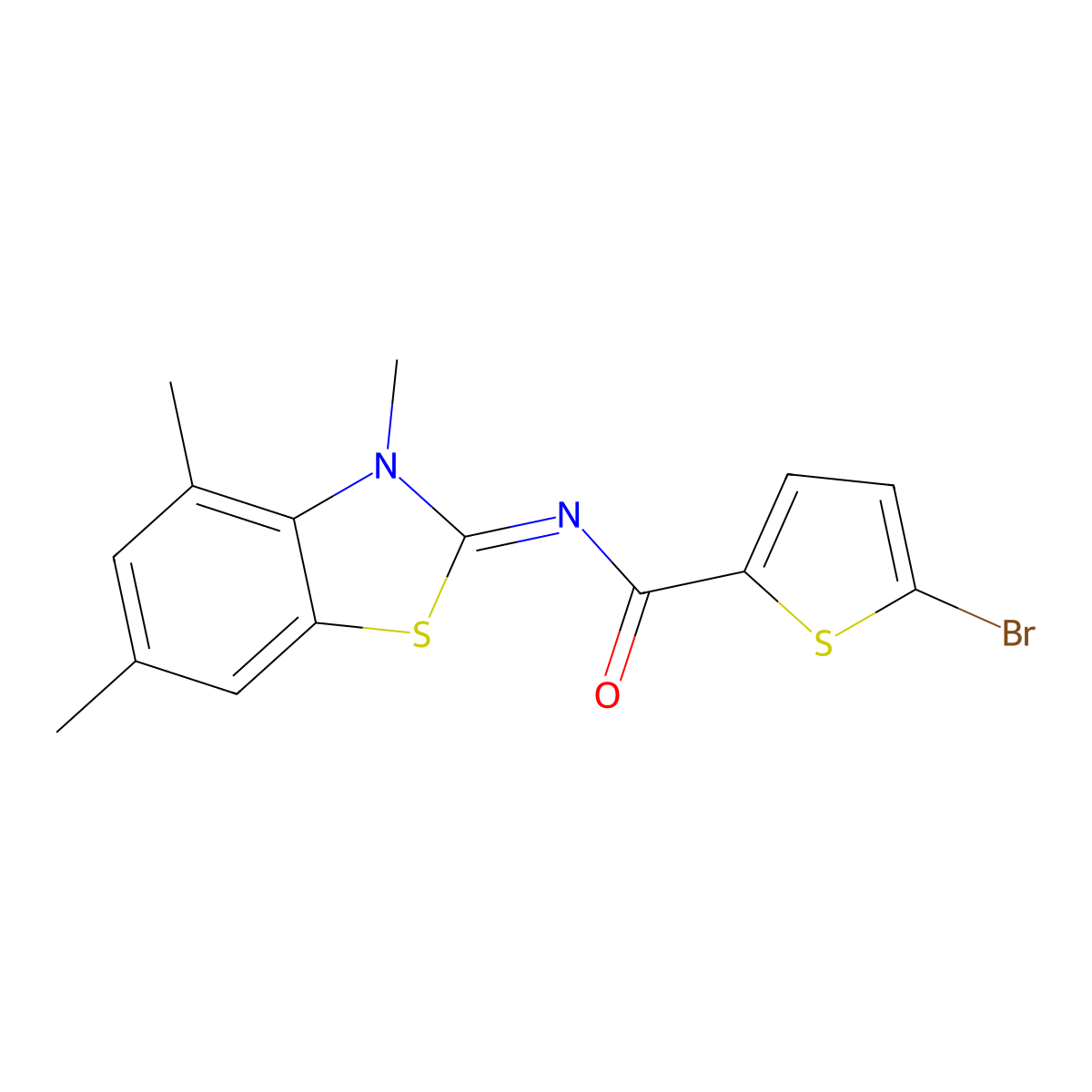 5-bromo-N-(3,4,6-trimethyl-1,3-benzothiazol-2-ylidene)thiophene-2-carboxamide molecular structure, CAS 850903-17-2