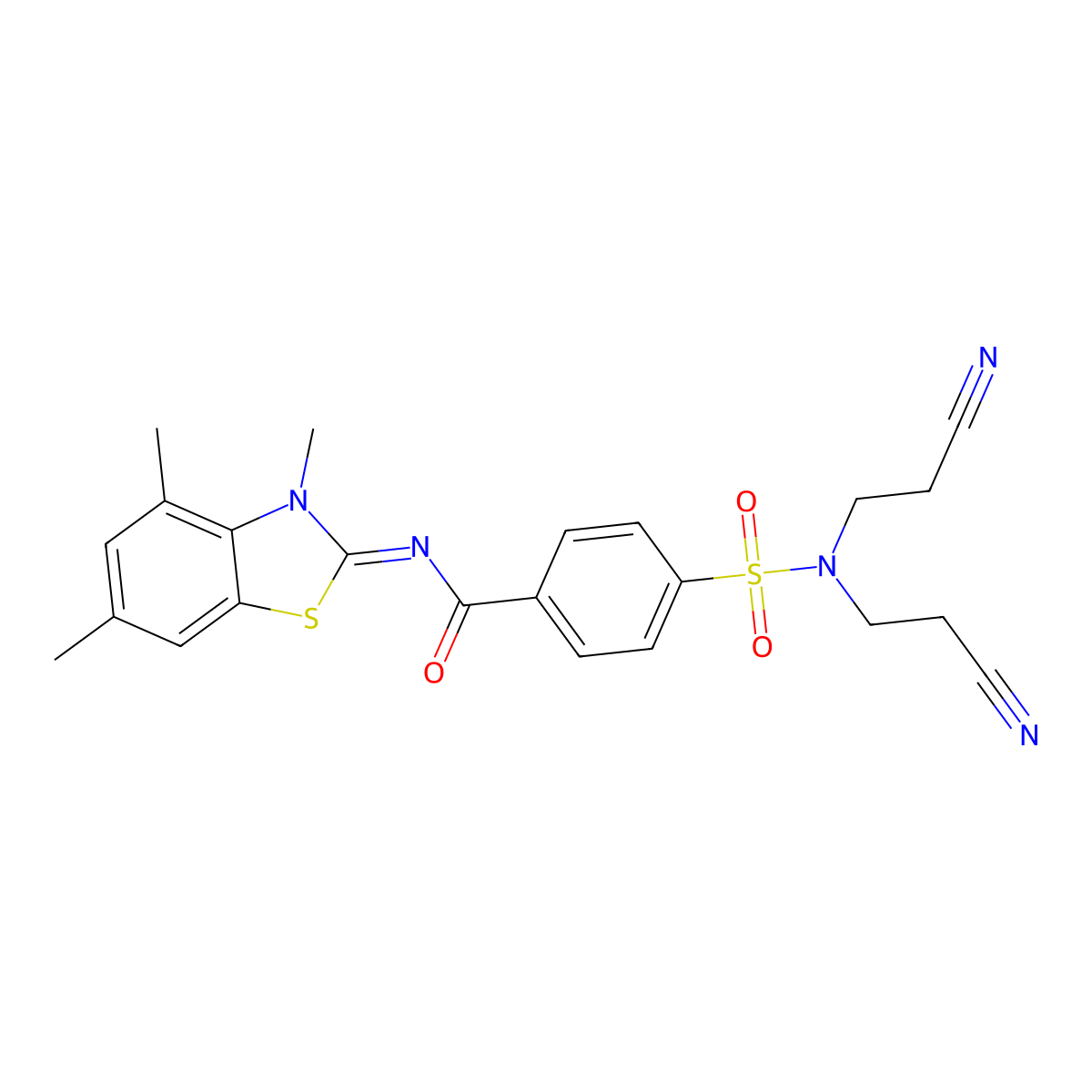 (E)-4-(N,N-bis(2-cyanoethyl)sulfamoyl)-N-(3,4,6-trimethylbenzo[d]thiazol-2(3H)-ylidene)benzamide molecular structure, CAS 850903-19-4