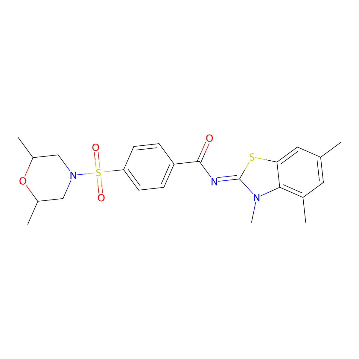 (E)-4-((2,6-dimethylmorpholino)sulfonyl)-N-(3,4,6-trimethylbenzo[d]thiazol-2(3H)-ylidene)benzamide molecular structure, CAS 850903-20-7
