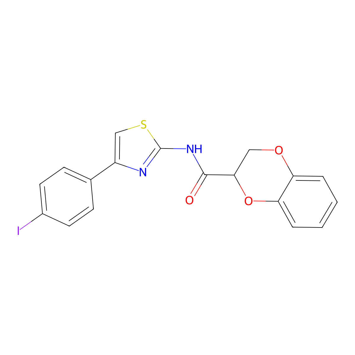 N-(4-(4-iodophenyl)thiazol-2-yl)-2,3-dihydrobenzo[b][1,4]dioxine-2-carboxamide molecular structure, CAS 850903-26-3