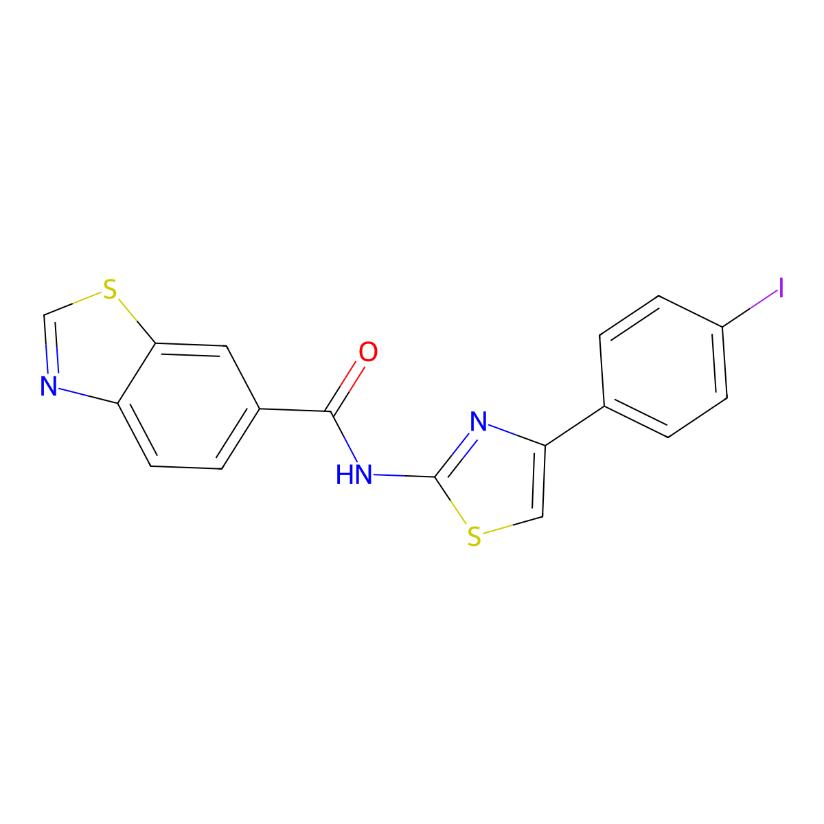 N-[4-(4-iodophenyl)-1,3-thiazol-2-yl]-1,3-benzothiazole-6-carboxamide molecular structure, CAS 850903-27-4