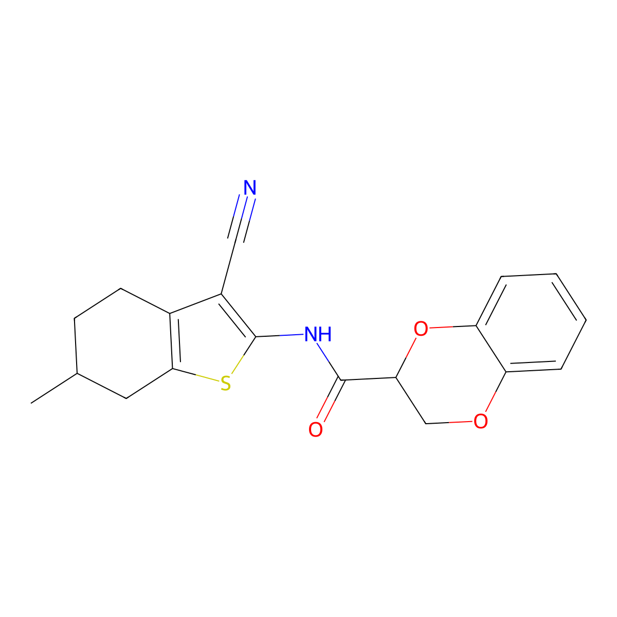 N-(3-cyano-6-methyl-4,5,6,7-tetrahydrobenzo[b]thiophen-2-yl)-2,3-dihydrobenzo[b][1,4]dioxine-2-carboxamide molecular structure, CAS 850903-28-5