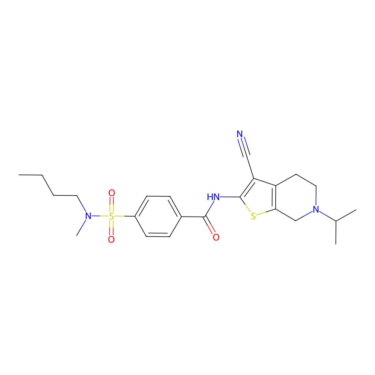 4-(N-butyl-N-methylsulfamoyl)-N-(3-cyano-6-isopropyl-4,5,6,7-tetrahydrothieno[2,3-c]pyridin-2-yl)benzamide molecular structure, CAS 850903-36-5
