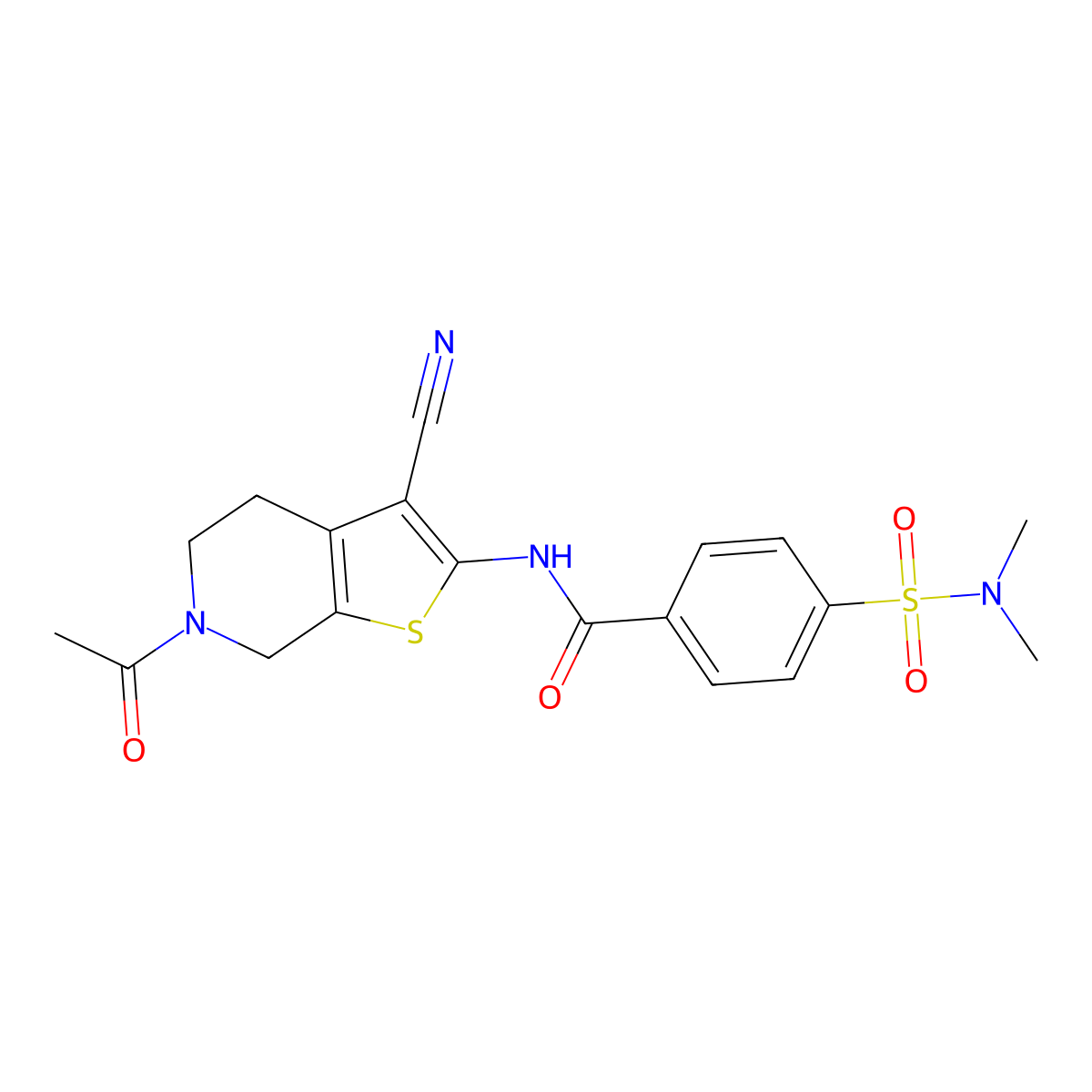 N-(6-acetyl-3-cyano-4,5,6,7-tetrahydrothieno[2,3-c]pyridin-2-yl)-4-(N,N-dimethylsulfamoyl)benzamide molecular structure, CAS 850903-37-6