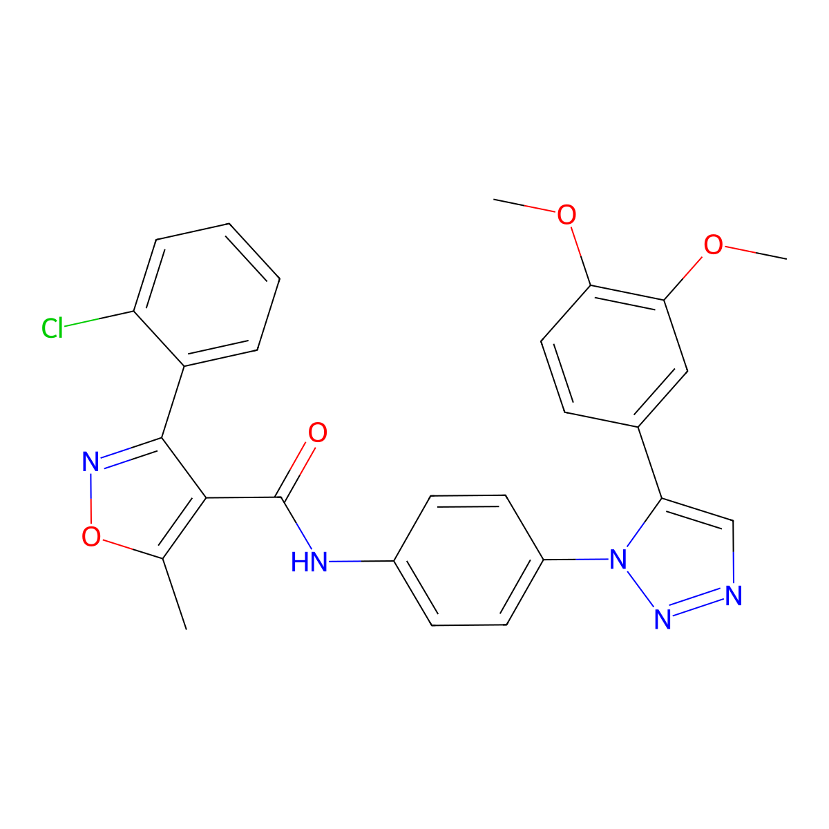3-(2-chlorophenyl)-N-[4-[5-(3,4-dimethoxyphenyl)triazol-1-yl]phenyl]-5-methyl-1,2-oxazole-4-carboxamide molecular structure, CAS 850903-95-6