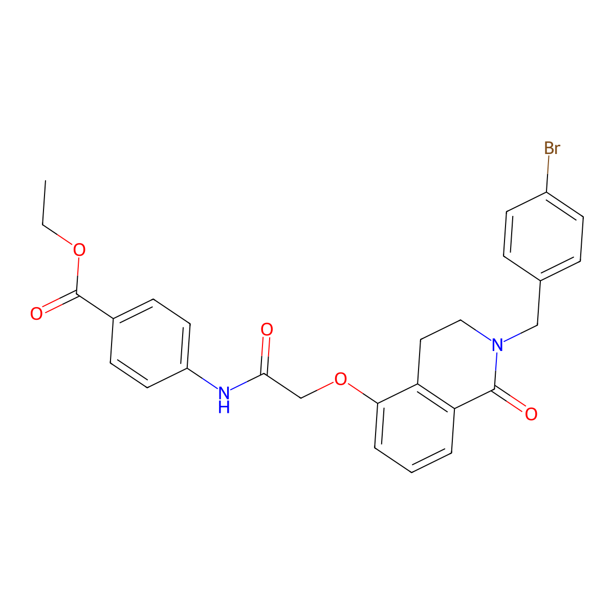 Ethyl 4-(2-((2-(4-bromobenzyl)-1-oxo-1,2,3,4-tetrahydroisoquinolin-5-yl)oxy)acetamido)benzoate molecular structure, CAS 850904-35-7