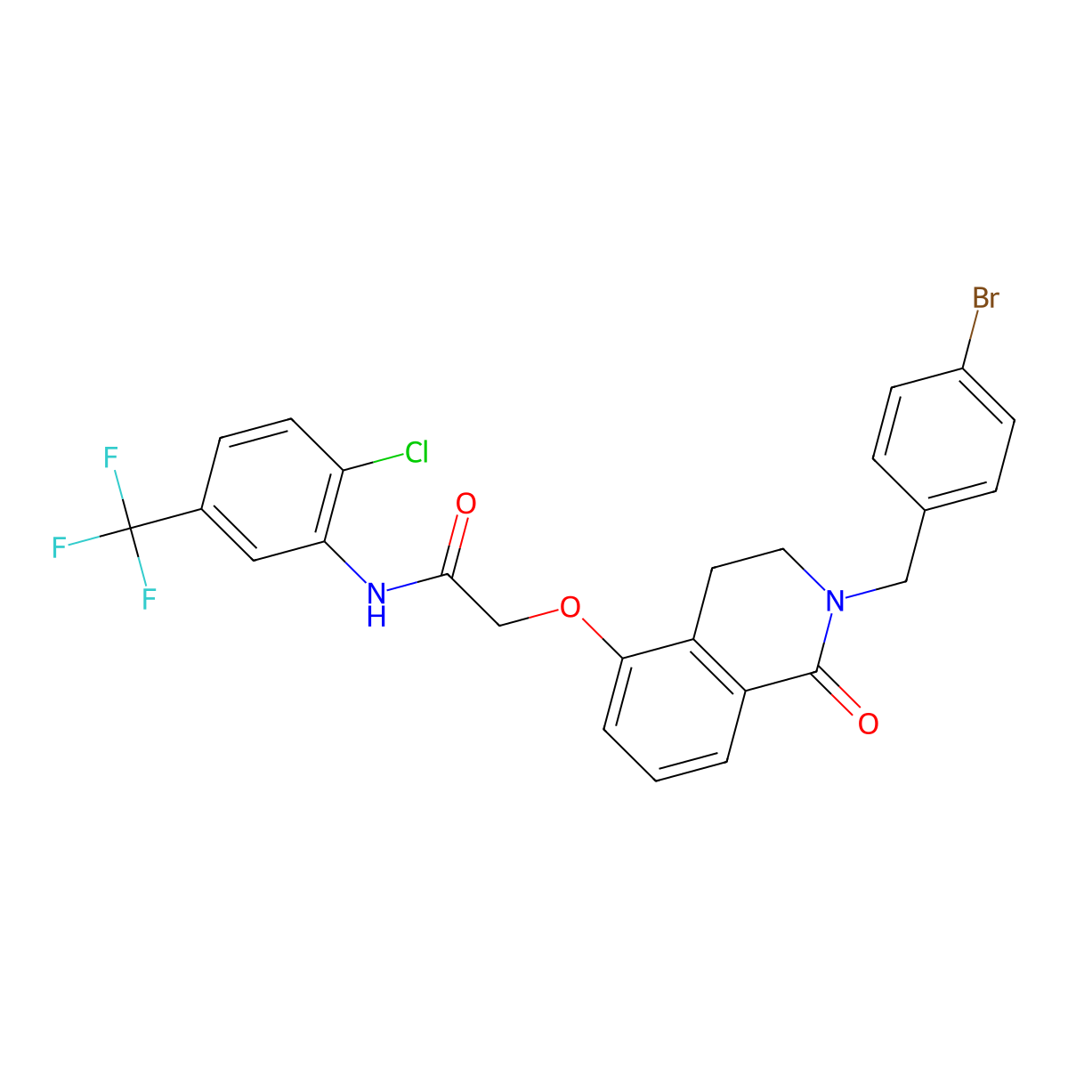 2-((2-(4-bromobenzyl)-1-oxo-1,2,3,4-tetrahydroisoquinolin-5-yl)oxy)-N-(2-chloro-5-(trifluoromethyl)phenyl)acetamide molecular structure, CAS 850904-44-8