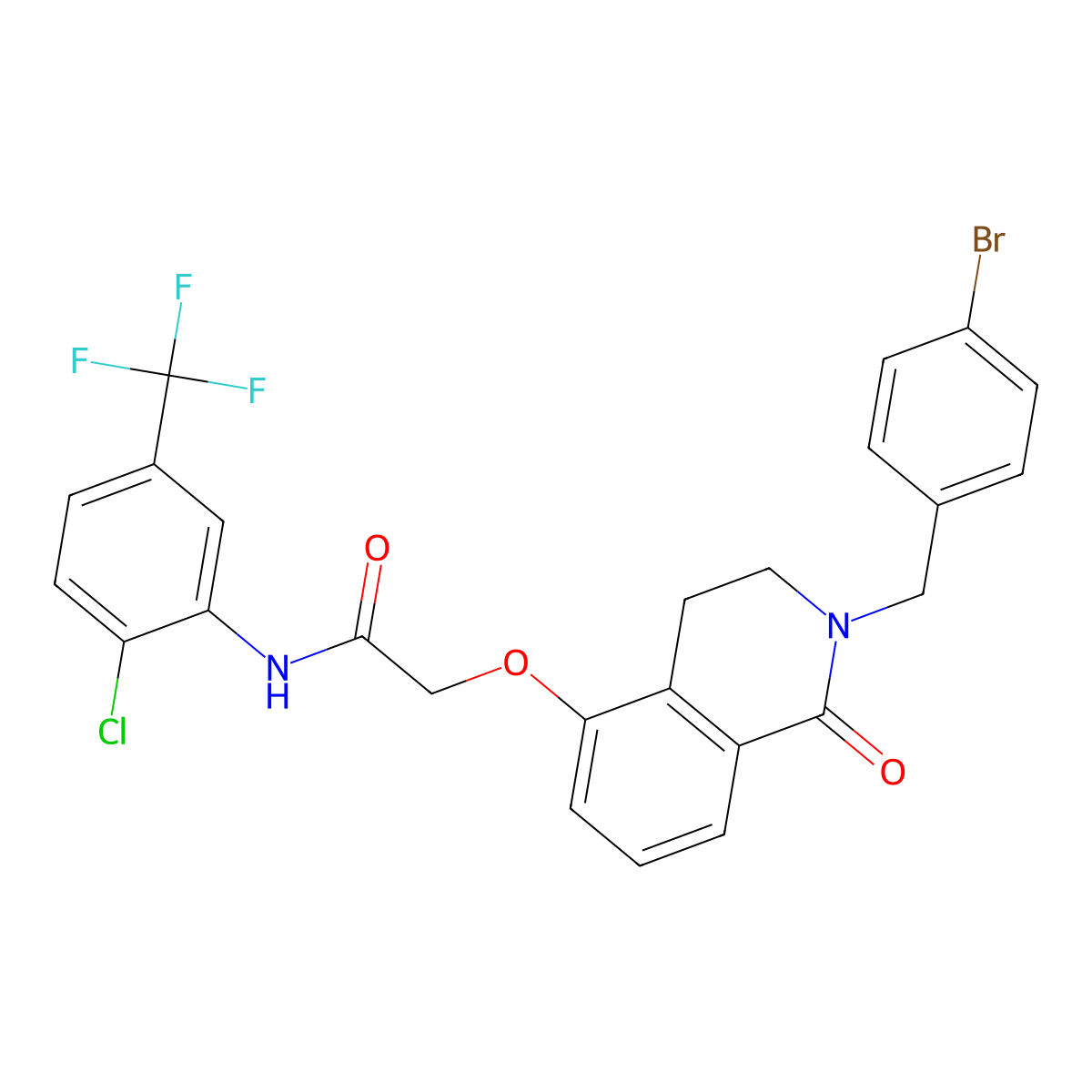 2-((2-(4-bromobenzyl)-1-oxo-1,2,3,4-tetrahydroisoquinolin-5-yl)oxy)-N-(2-chloro-5-(trifluoromethyl)phenyl)acetamide molecular structure, CAS 850904-44-8