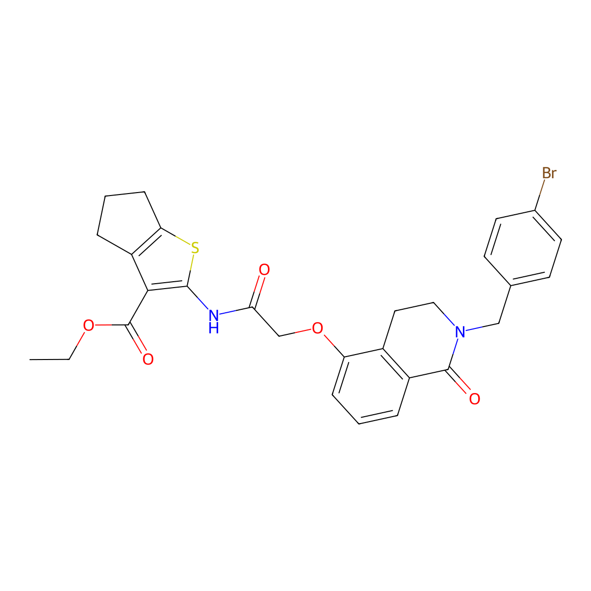 ethyl 2-(2-((2-(4-bromobenzyl)-1-oxo-1,2,3,4-tetrahydroisoquinolin-5-yl)oxy)acetamido)-5,6-dihydro-4H-cyclopenta[b]thiophene-3-carboxylate molecular structure, CAS 850904-47-1