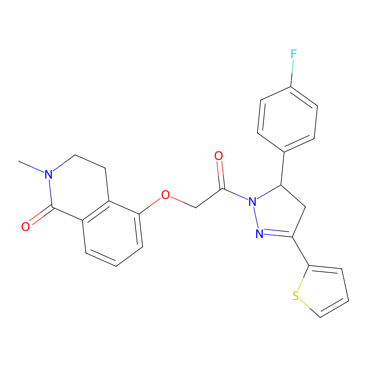 5-[2-[3-(4-Fluorophenyl)-5-thiophen-2-yl-3,4-dihydropyrazol-2-yl]-2-oxoethoxy]-2-methyl-3,4-dihydroisoquinolin-1-one molecular structure, CAS 850904-82-4