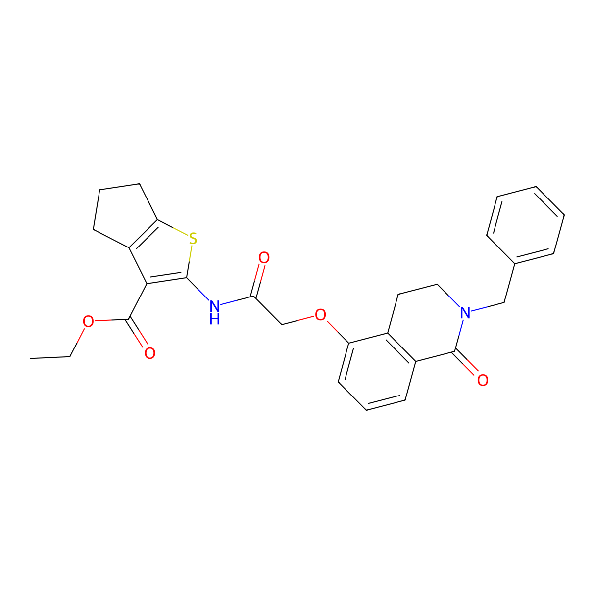 ethyl 2-(2-((2-benzyl-1-oxo-1,2,3,4-tetrahydroisoquinolin-5-yl)oxy)acetamido)-5,6-dihydro-4H-cyclopenta[b]thiophene-3-carboxylate molecular structure, CAS 850905-68-9