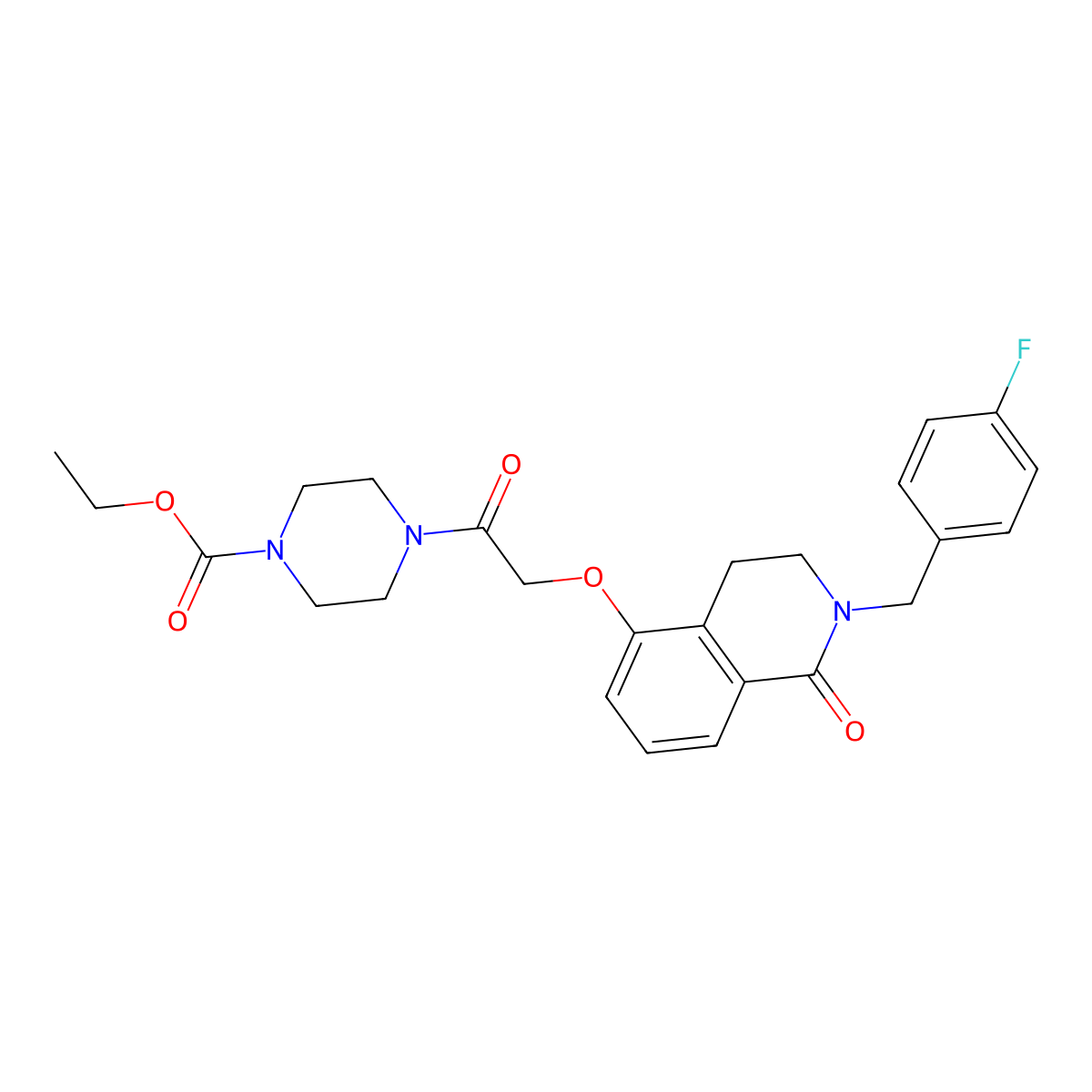 Ethyl 4-(2-((2-(4-fluorobenzyl)-1-oxo-1,2,3,4-tetrahydroisoquinolin-5-yl)oxy)acetyl)piperazine-1-carboxylate molecular structure, CAS 850905-86-1