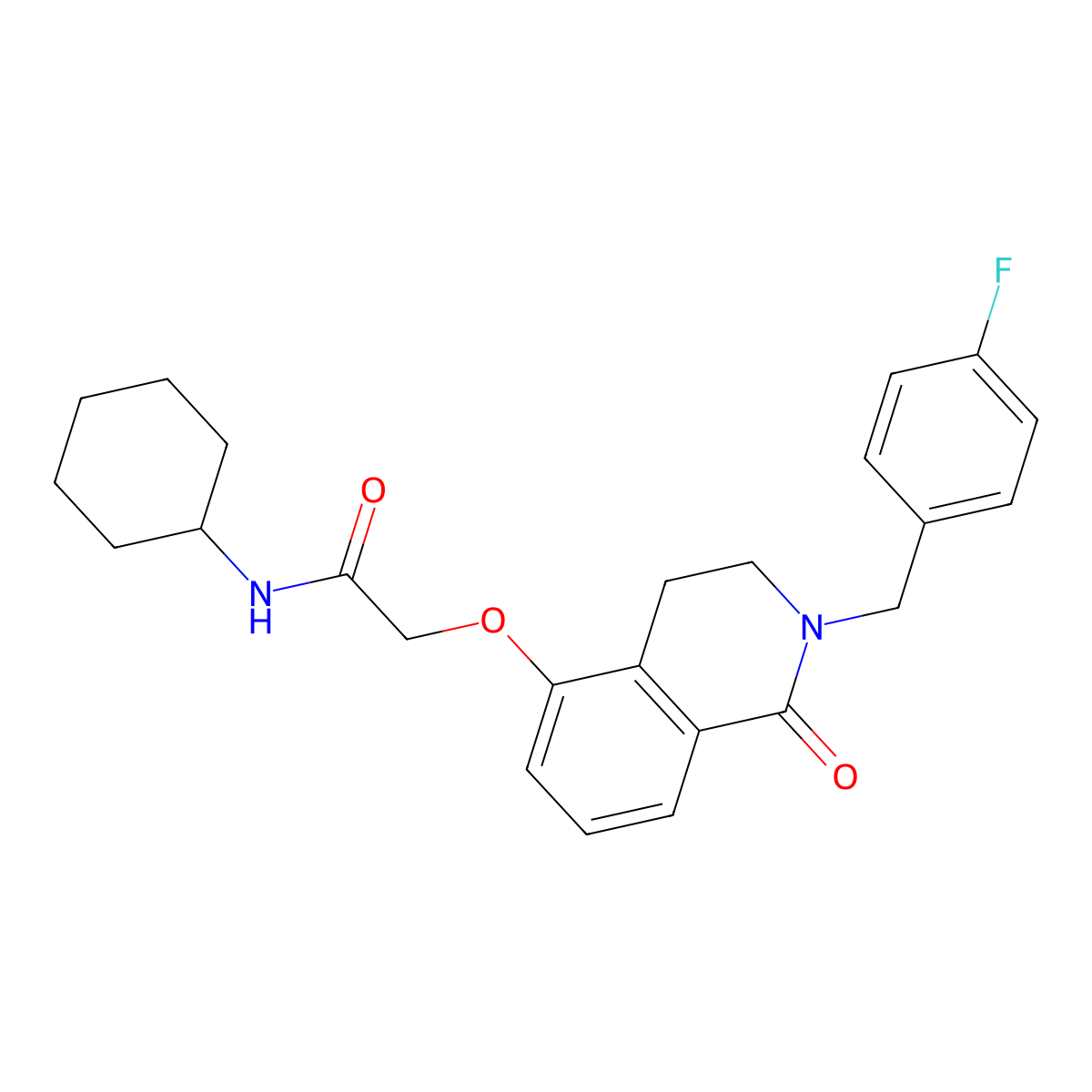 N-cyclohexyl-2-((2-(4-fluorobenzyl)-1-oxo-1,2,3,4-tetrahydroisoquinolin-5-yl)oxy)acetamide molecular structure, CAS 850905-88-3