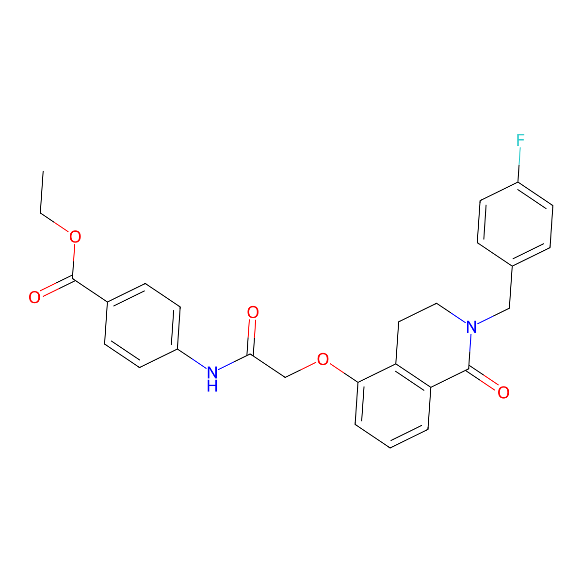 Ethyl 4-(2-((2-(4-fluorobenzyl)-1-oxo-1,2,3,4-tetrahydroisoquinolin-5-yl)oxy)acetamido)benzoate molecular structure, CAS 850905-98-5