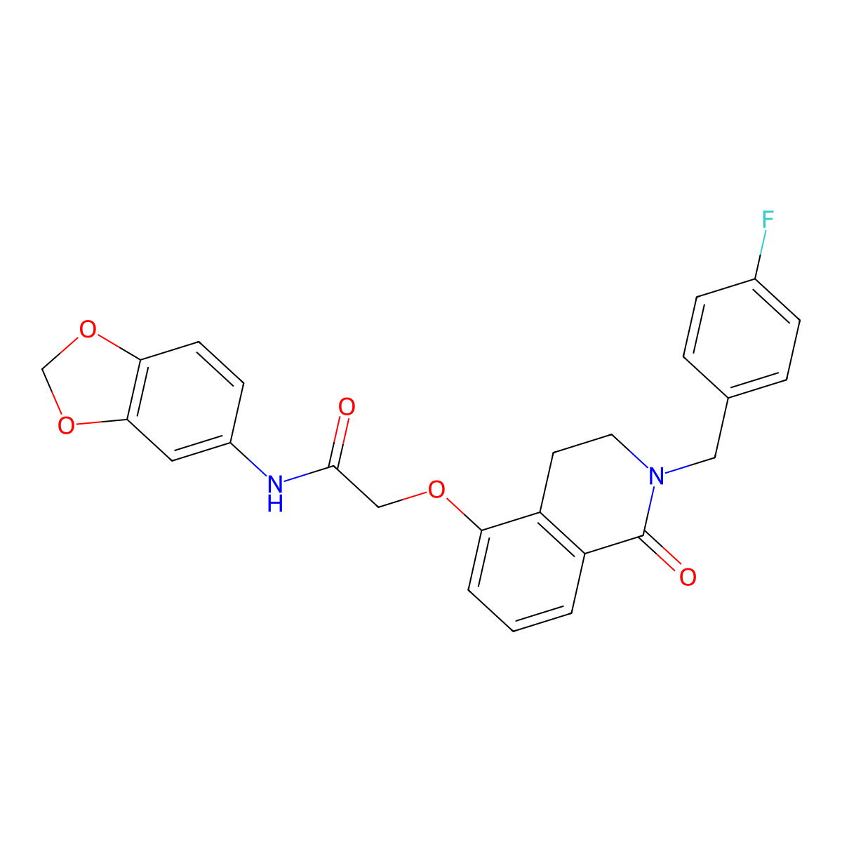 N-(benzo[d][1,3]dioxol-5-yl)-2-((2-(4-fluorobenzyl)-1-oxo-1,2,3,4-tetrahydroisoquinolin-5-yl)oxy)acetamide molecular structure, CAS 850906-02-4