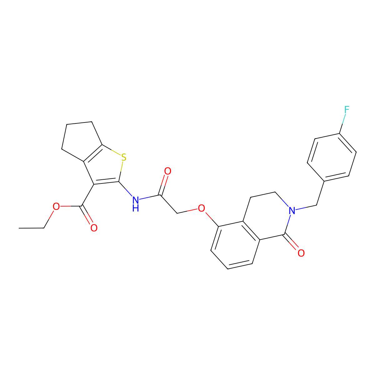 ethyl 2-(2-((2-(4-fluorobenzyl)-1-oxo-1,2,3,4-tetrahydroisoquinolin-5-yl)oxy)acetamido)-5,6-dihydro-4H-cyclopenta[b]thiophene-3-carboxylate molecular structure, CAS 850906-09-1