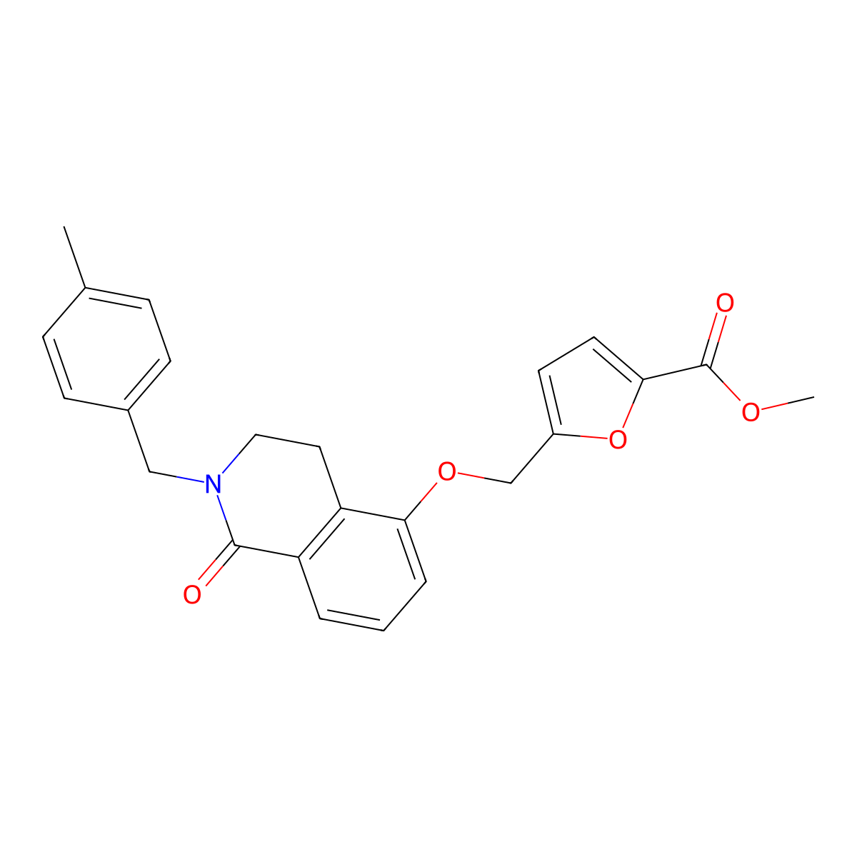 Methyl 5-[[2-[(4-methylphenyl)methyl]-1-oxo-3,4-dihydroisoquinolin-5-yl]oxymethyl]furan-2-carboxylate molecular structure, CAS 850906-10-4