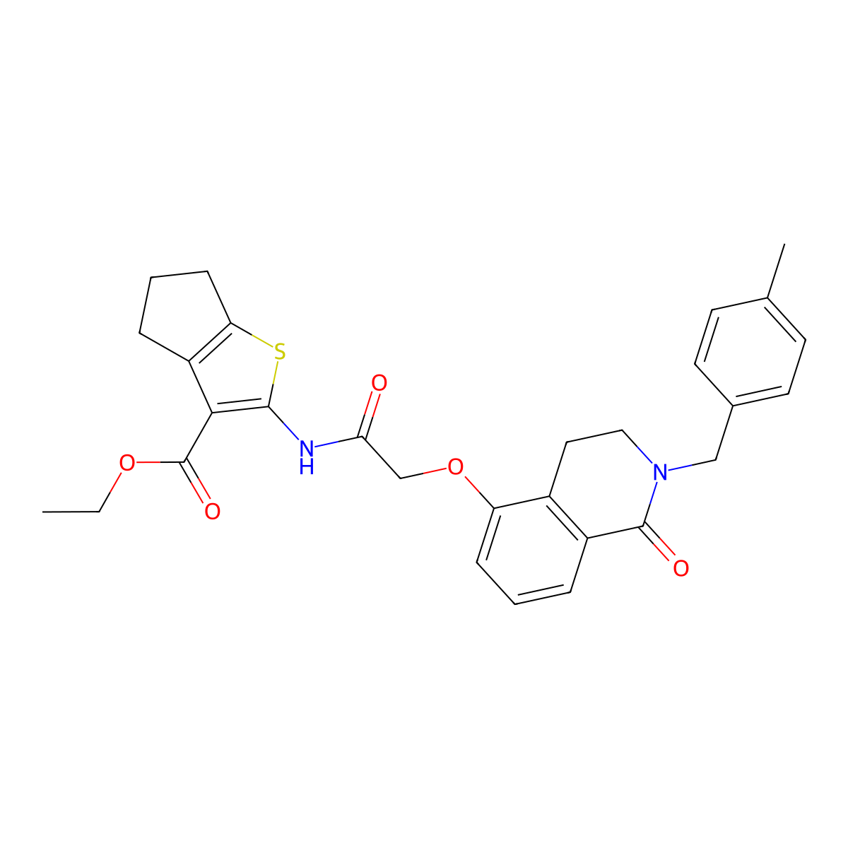 ethyl 2-(2-((2-(4-methylbenzyl)-1-oxo-1,2,3,4-tetrahydroisoquinolin-5-yl)oxy)acetamido)-5,6-dihydro-4H-cyclopenta[b]thiophene-3-carboxylate molecular structure, CAS 850906-39-7