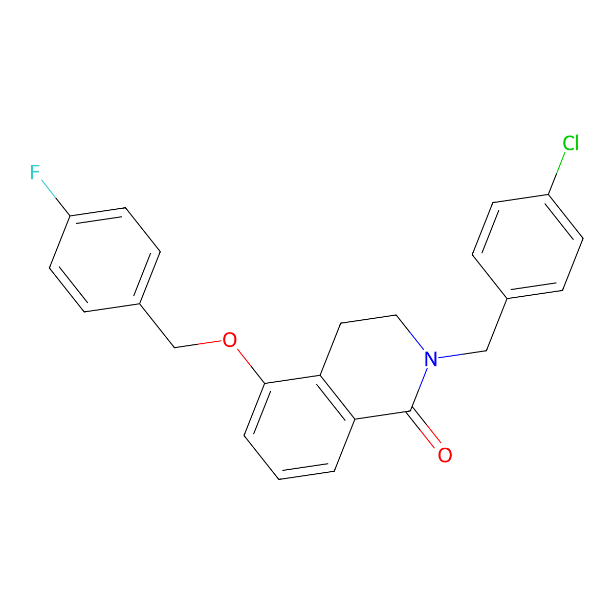2-(4-chlorobenzyl)-5-((4-fluorobenzyl)oxy)-3,4-dihydroisoquinolin-1(2H)-one molecular structure, CAS 850906-46-6