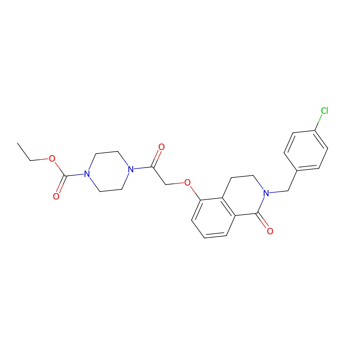 Ethyl 4-[2-[[2-[(4-chlorophenyl)methyl]-1-oxo-3,4-dihydroisoquinolin-5-yl]oxy]acetyl]piperazine-1-carboxylate molecular structure, CAS 850906-59-1