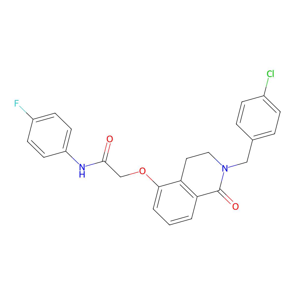 2-[[2-[(4-chlorophenyl)methyl]-1-oxo-3,4-dihydroisoquinolin-5-yl]oxy]-N-(4-fluorophenyl)acetamide molecular structure, CAS 850906-67-1
