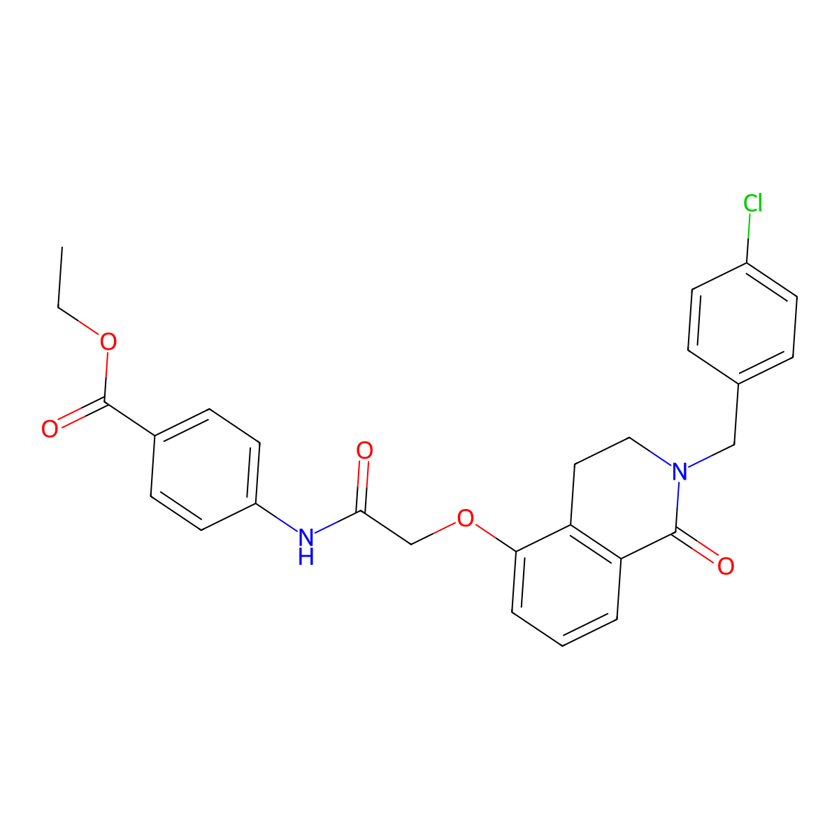 Ethyl 4-[[2-[[2-[(4-chlorophenyl)methyl]-1-oxo-3,4-dihydroisoquinolin-5-yl]oxy]acetyl]amino]benzoate molecular structure, CAS 850906-71-7
