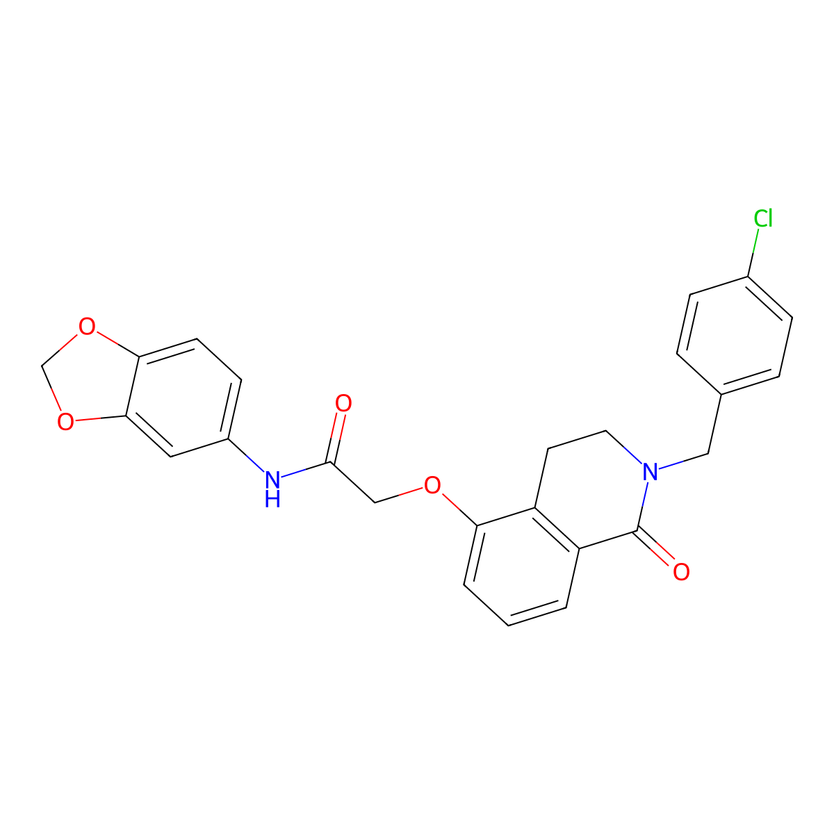 N-(1,3-benzodioxol-5-yl)-2-[[2-[(4-chlorophenyl)methyl]-1-oxo-3,4-dihydroisoquinolin-5-yl]oxy]acetamide molecular structure, CAS 850906-75-1