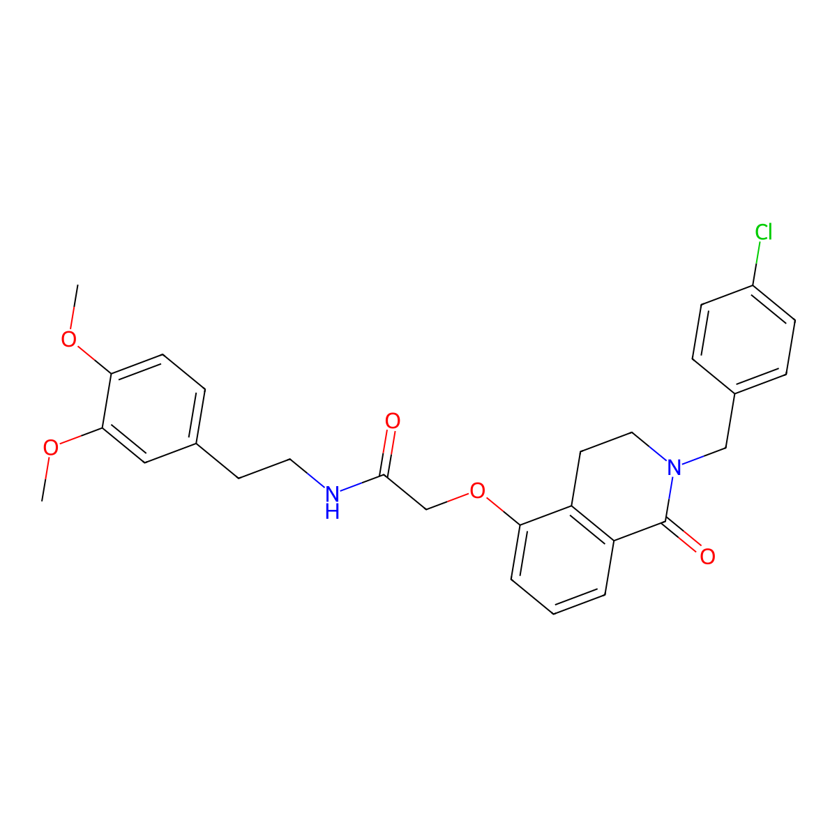 2-((2-(4-chlorobenzyl)-1-oxo-1,2,3,4-tetrahydroisoquinolin-5-yl)oxy)-N-(3,4-dimethoxyphenethyl)acetamide molecular structure, CAS 850906-77-3