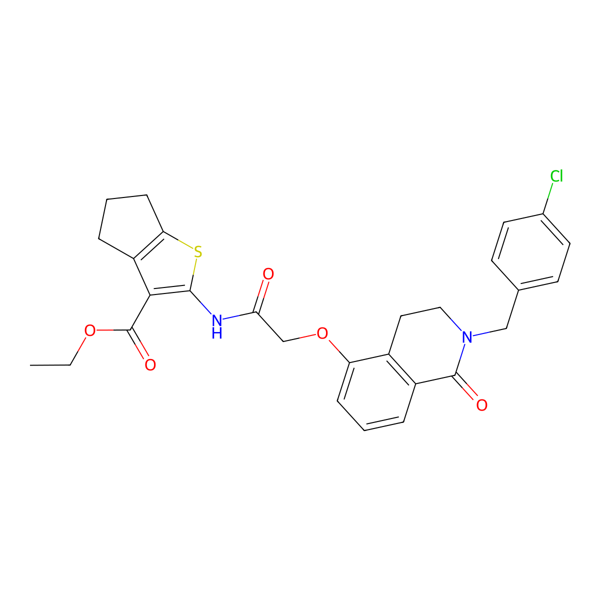 ethyl 2-(2-((2-(4-chlorobenzyl)-1-oxo-1,2,3,4-tetrahydroisoquinolin-5-yl)oxy)acetamido)-5,6-dihydro-4H-cyclopenta[b]thiophene-3-carboxylate molecular structure, CAS 850906-82-0