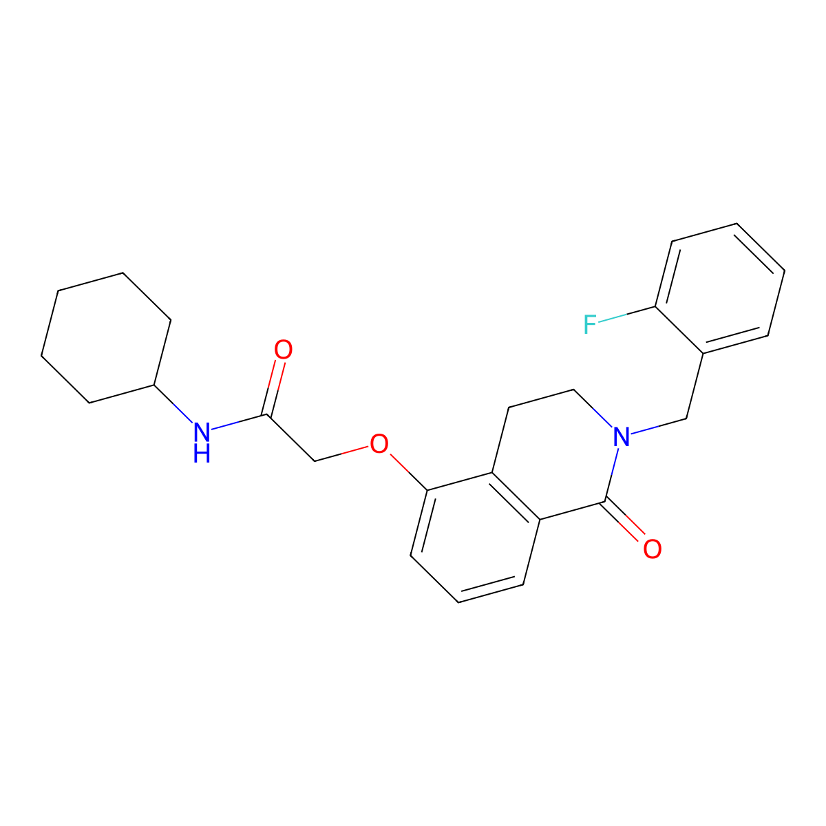 N-cyclohexyl-2-[[2-[(2-fluorophenyl)methyl]-1-oxo-3,4-dihydroisoquinolin-5-yl]oxy]acetamide molecular structure, CAS 850907-01-6