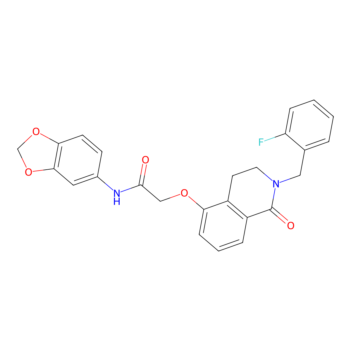 N-(benzo[d][1,3]dioxol-5-yl)-2-((2-(2-fluorobenzyl)-1-oxo-1,2,3,4-tetrahydroisoquinolin-5-yl)oxy)acetamide molecular structure, CAS 850907-15-2