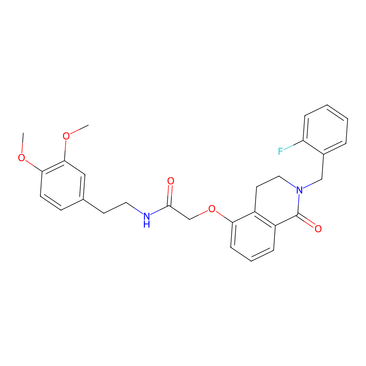 N-(3,4-dimethoxyphenethyl)-2-((2-(2-fluorobenzyl)-1-oxo-1,2,3,4-tetrahydroisoquinolin-5-yl)oxy)acetamide molecular structure, CAS 850907-17-4