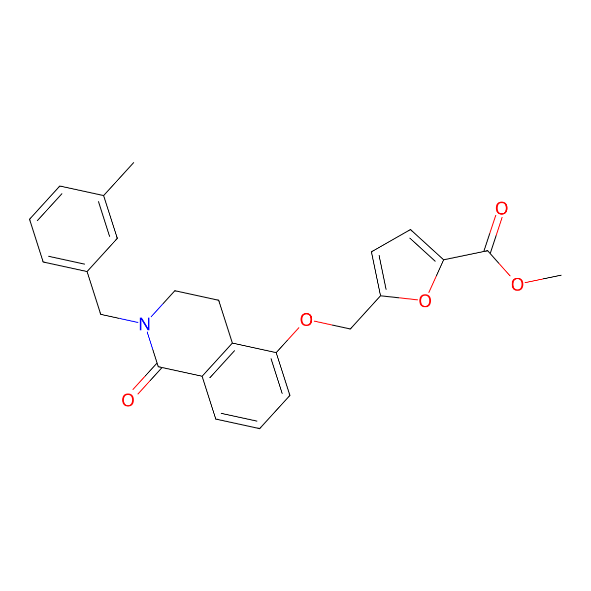 Methyl 5-[[2-[(3-methylphenyl)methyl]-1-oxo-3,4-dihydroisoquinolin-5-yl]oxymethyl]furan-2-carboxylate molecular structure, CAS 850907-23-2