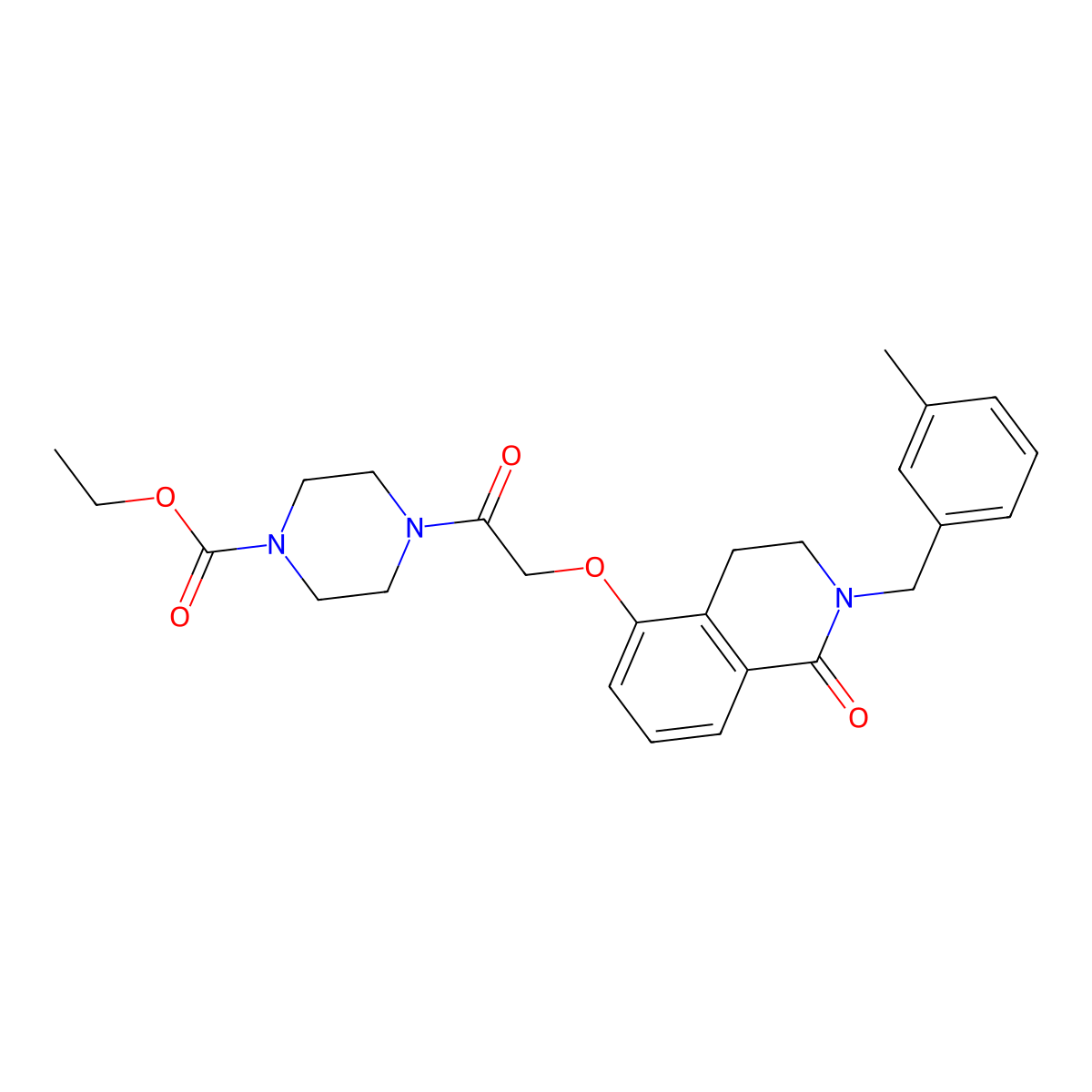Ethyl 4-[2-[[2-[(3-methylphenyl)methyl]-1-oxo-3,4-dihydroisoquinolin-5-yl]oxy]acetyl]piperazine-1-carboxylate molecular structure, CAS 850907-41-4