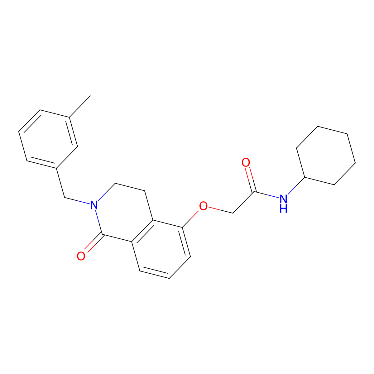 N-cyclohexyl-2-((2-(3-methylbenzyl)-1-oxo-1,2,3,4-tetrahydroisoquinolin-5-yl)oxy)acetamide molecular structure, CAS 850907-43-6