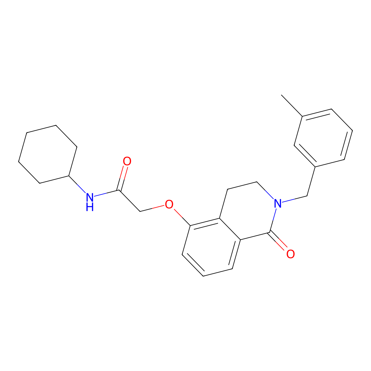 N-cyclohexyl-2-((2-(3-methylbenzyl)-1-oxo-1,2,3,4-tetrahydroisoquinolin-5-yl)oxy)acetamide molecular structure, CAS 850907-43-6
