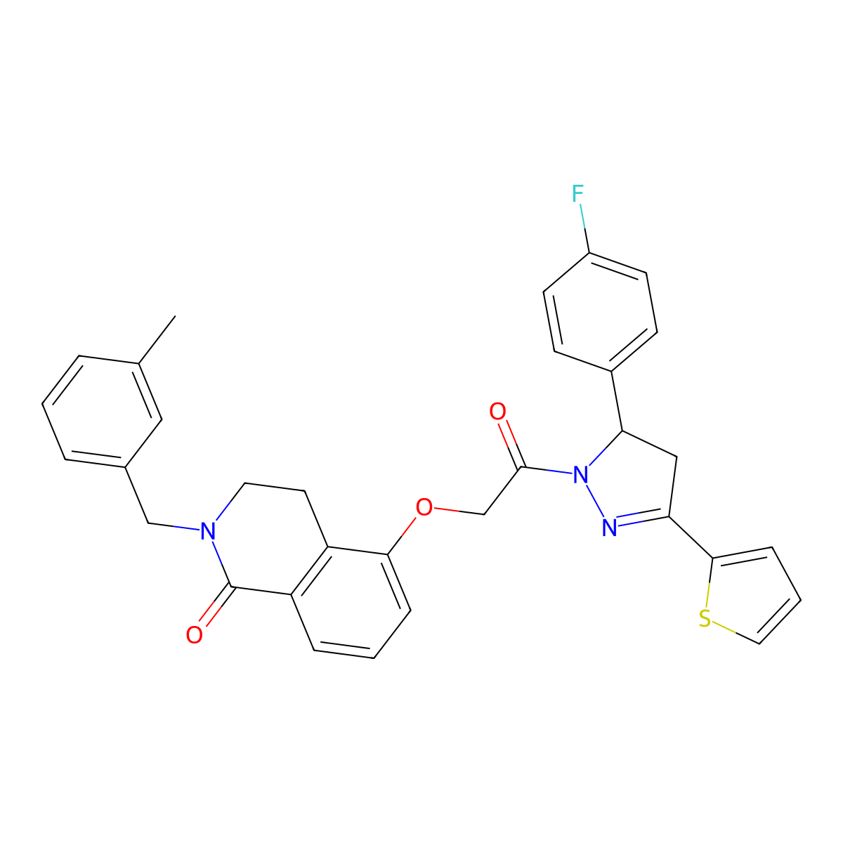 5-(2-(5-(4-fluorophenyl)-3-(thiophen-2-yl)-4,5-dihydro-1H-pyrazol-1-yl)-2-oxoethoxy)-2-(3-methylbenzyl)-3,4-dihydroisoquinolin-1(2H)-one molecular structure, CAS 850907-61-8