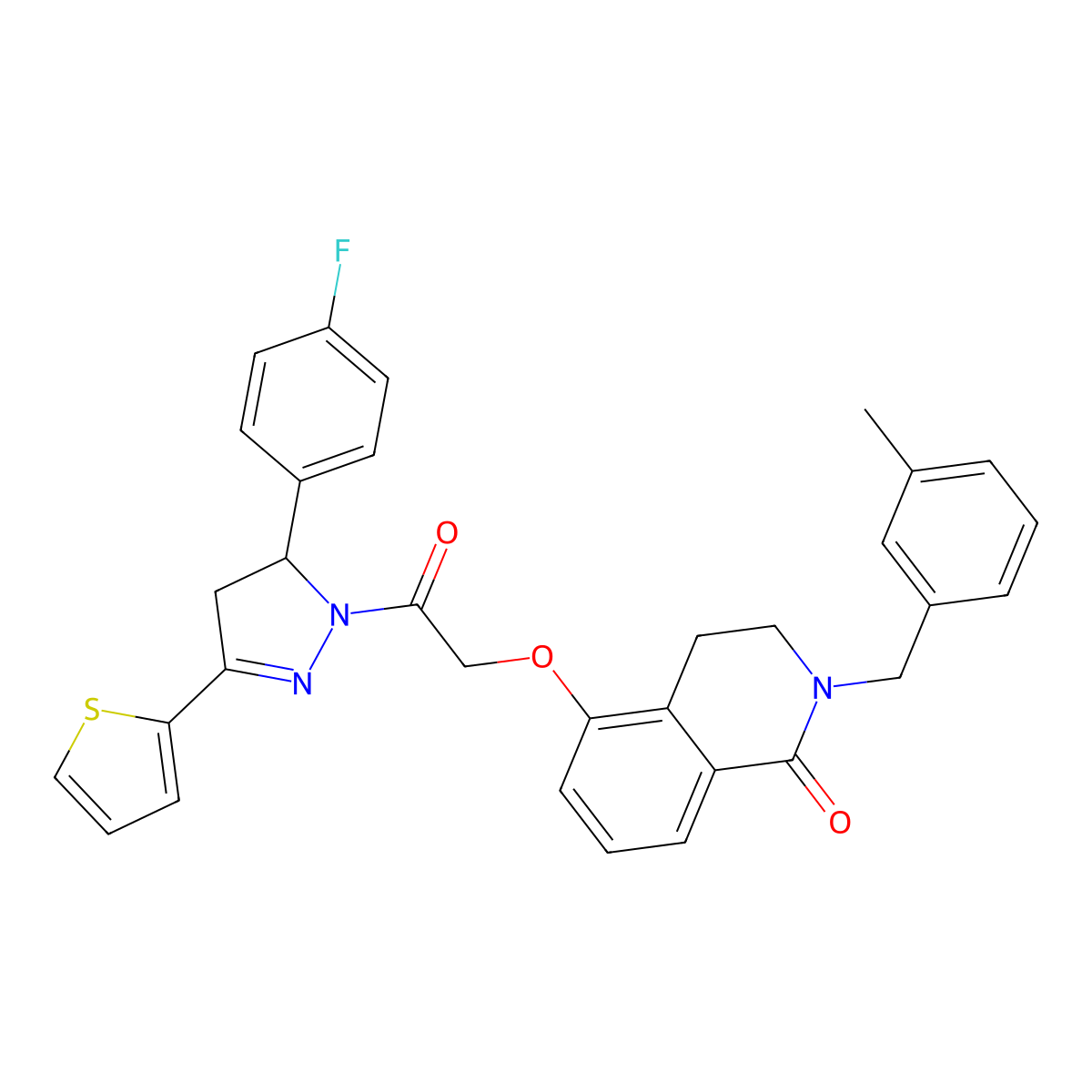 5-(2-(5-(4-fluorophenyl)-3-(thiophen-2-yl)-4,5-dihydro-1H-pyrazol-1-yl)-2-oxoethoxy)-2-(3-methylbenzyl)-3,4-dihydroisoquinolin-1(2H)-one molecular structure, CAS 850907-61-8