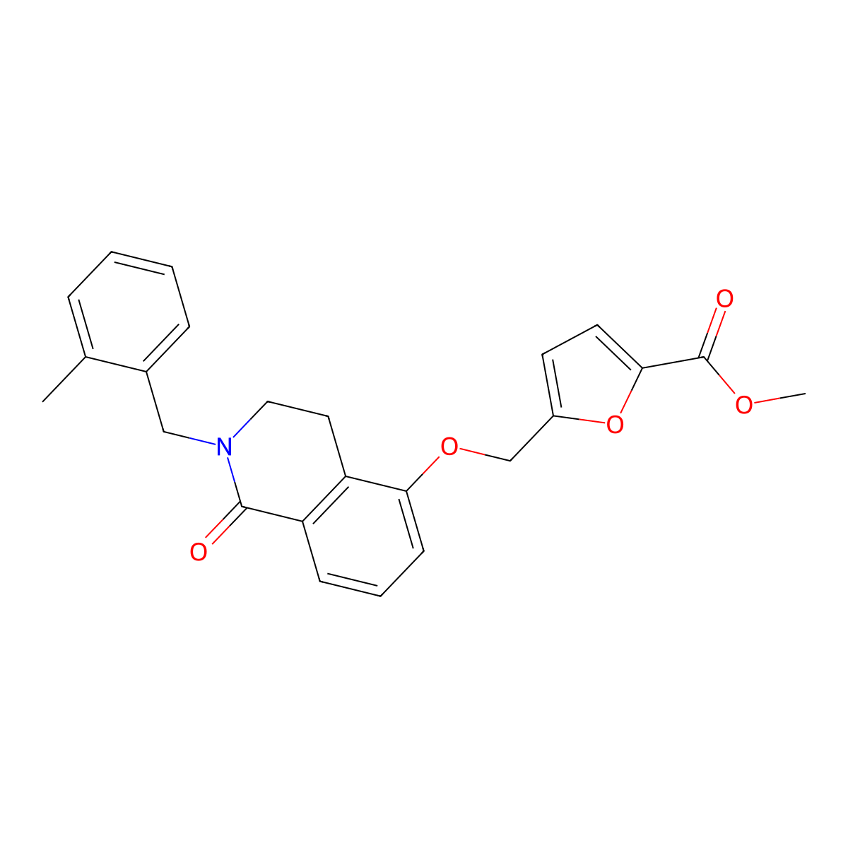 Methyl 5-[[2-[(2-methylphenyl)methyl]-1-oxo-3,4-dihydroisoquinolin-5-yl]oxymethyl]furan-2-carboxylate molecular structure, CAS 850907-63-0