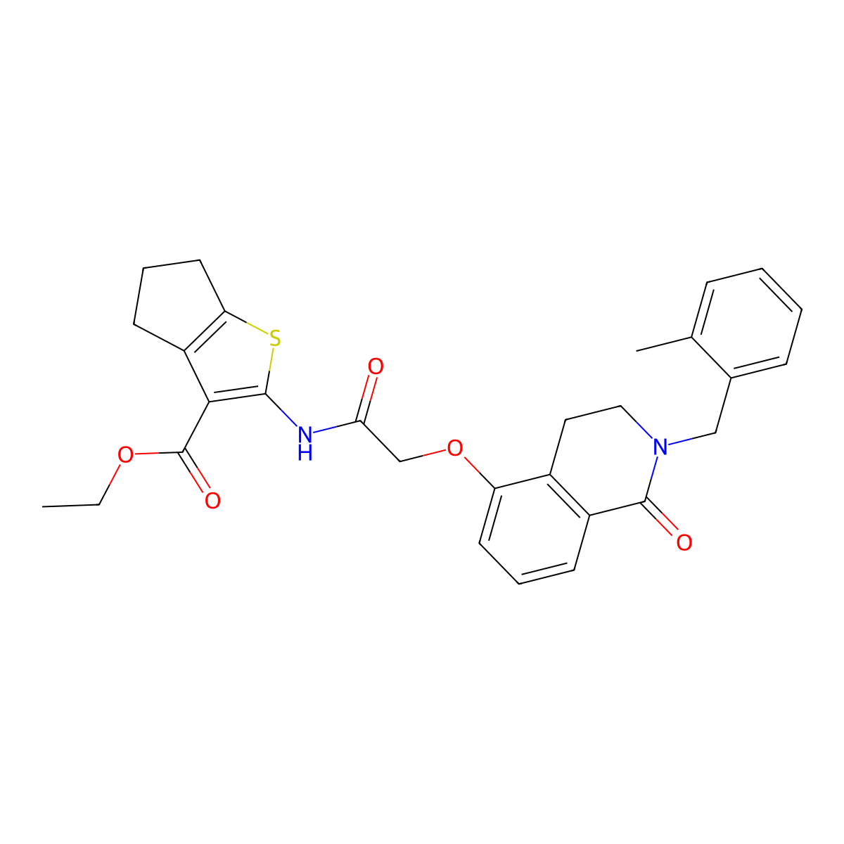 ethyl 2-(2-((2-(2-methylbenzyl)-1-oxo-1,2,3,4-tetrahydroisoquinolin-5-yl)oxy)acetamido)-5,6-dihydro-4H-cyclopenta[b]thiophene-3-carboxylate molecular structure, CAS 850908-76-8