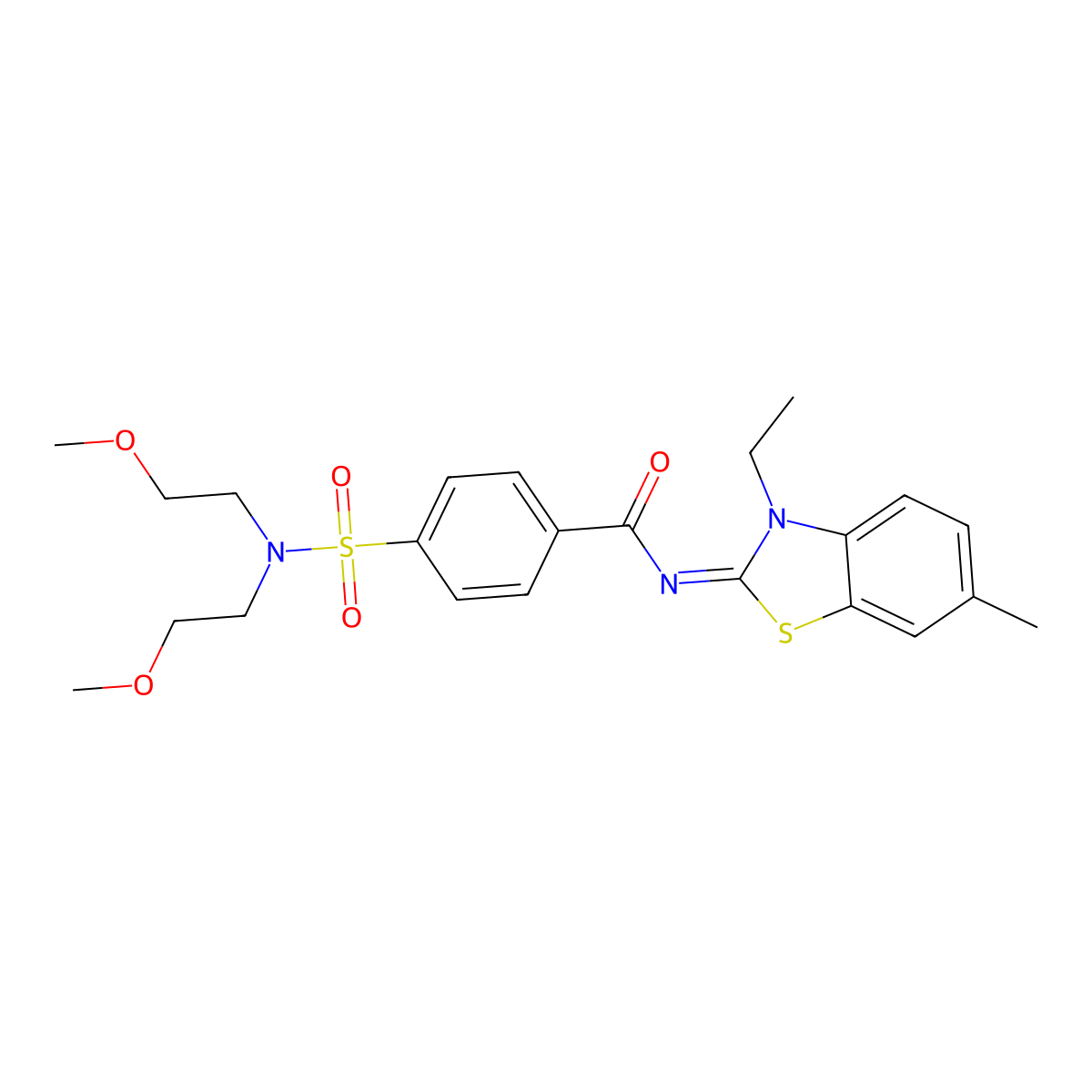 4-[bis(2-methoxyethyl)sulfamoyl]-N-(3-ethyl-6-methyl-1,3-benzothiazol-2-ylidene)benzamide molecular structure, CAS 850908-98-4