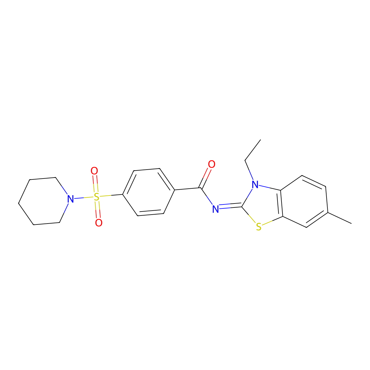N-(3-ethyl-6-methyl-1,3-benzothiazol-2-ylidene)-4-piperidin-1-ylsulfonylbenzamide molecular structure, CAS 850908-99-5