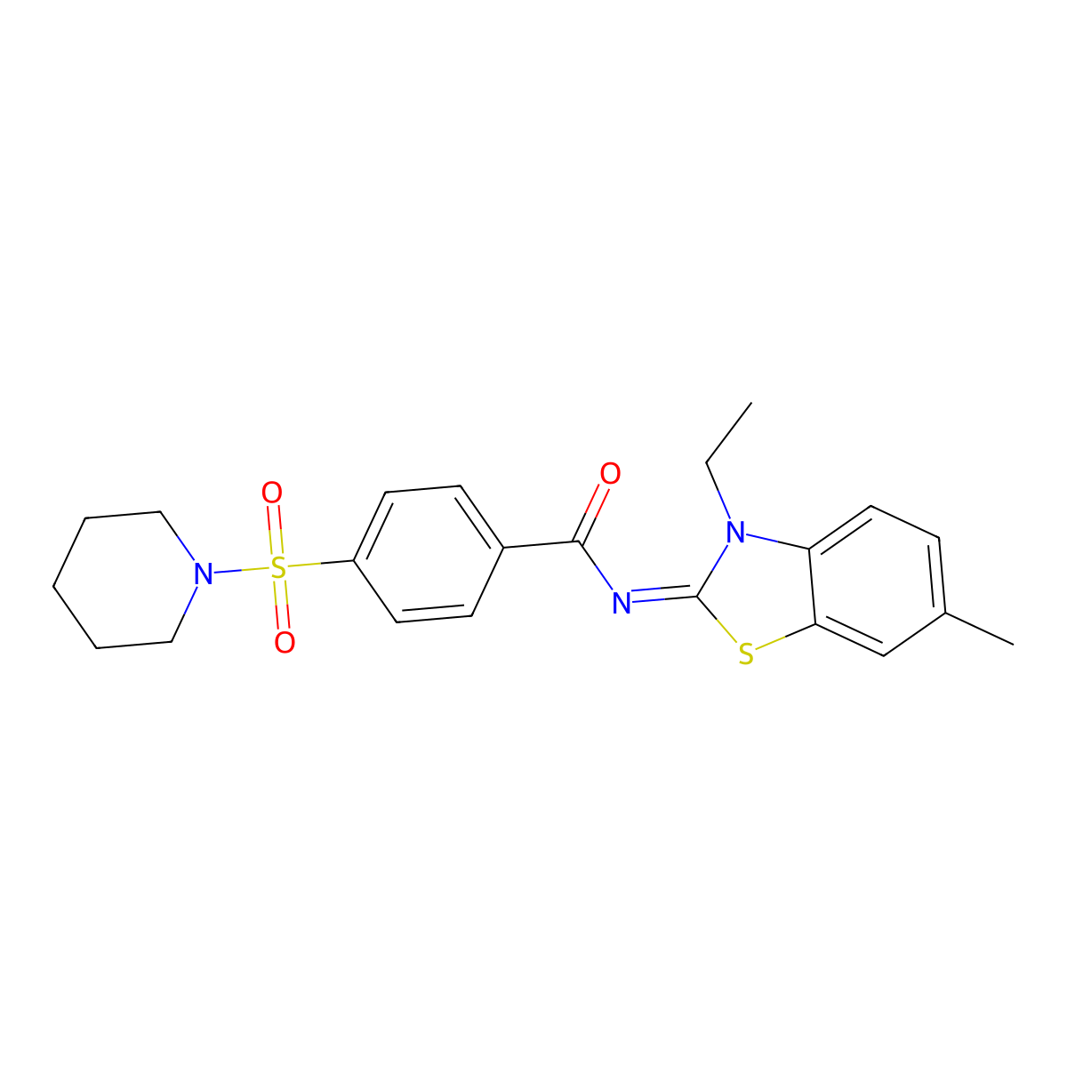 N-(3-ethyl-6-methyl-1,3-benzothiazol-2-ylidene)-4-piperidin-1-ylsulfonylbenzamide molecular structure, CAS 850908-99-5