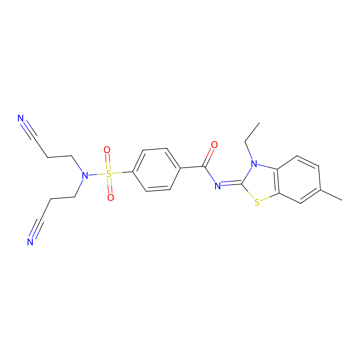 (E)-4-(N,N-bis(2-cyanoethyl)sulfamoyl)-N-(3-ethyl-6-methylbenzo[d]thiazol-2(3H)-ylidene)benzamide molecular structure, CAS 850909-03-4