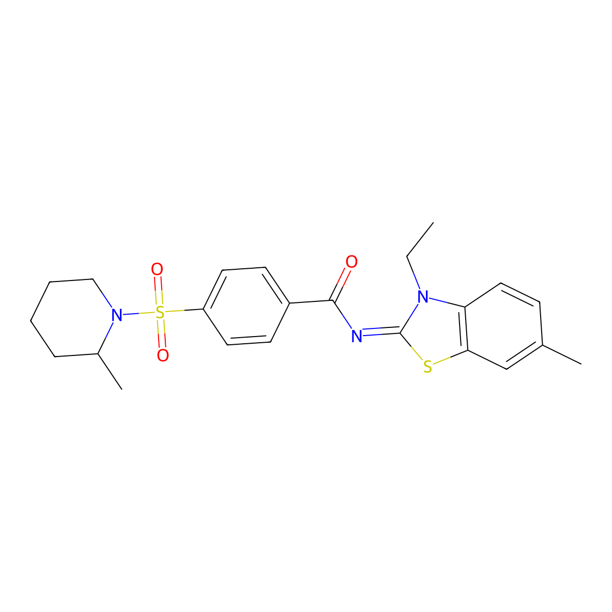 N-(3-ethyl-6-methyl-1,3-benzothiazol-2-ylidene)-4-(2-methylpiperidin-1-yl)sulfonylbenzamide molecular structure, CAS 850909-09-0