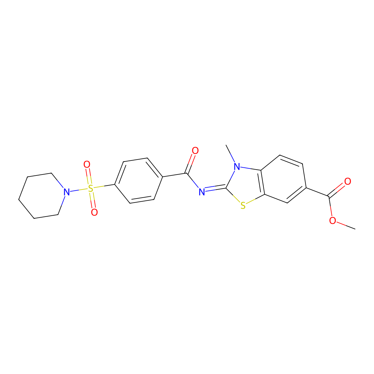 Methyl 3-methyl-2-(4-piperidin-1-ylsulfonylbenzoyl)imino-1,3-benzothiazole-6-carboxylate molecular structure, CAS 850909-12-5