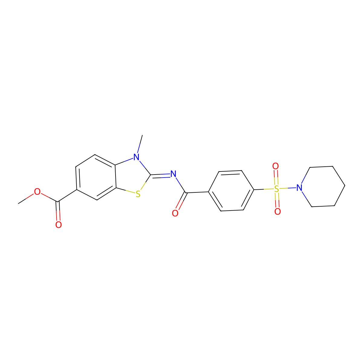 Methyl 3-methyl-2-(4-piperidin-1-ylsulfonylbenzoyl)imino-1,3-benzothiazole-6-carboxylate molecular structure, CAS 850909-12-5