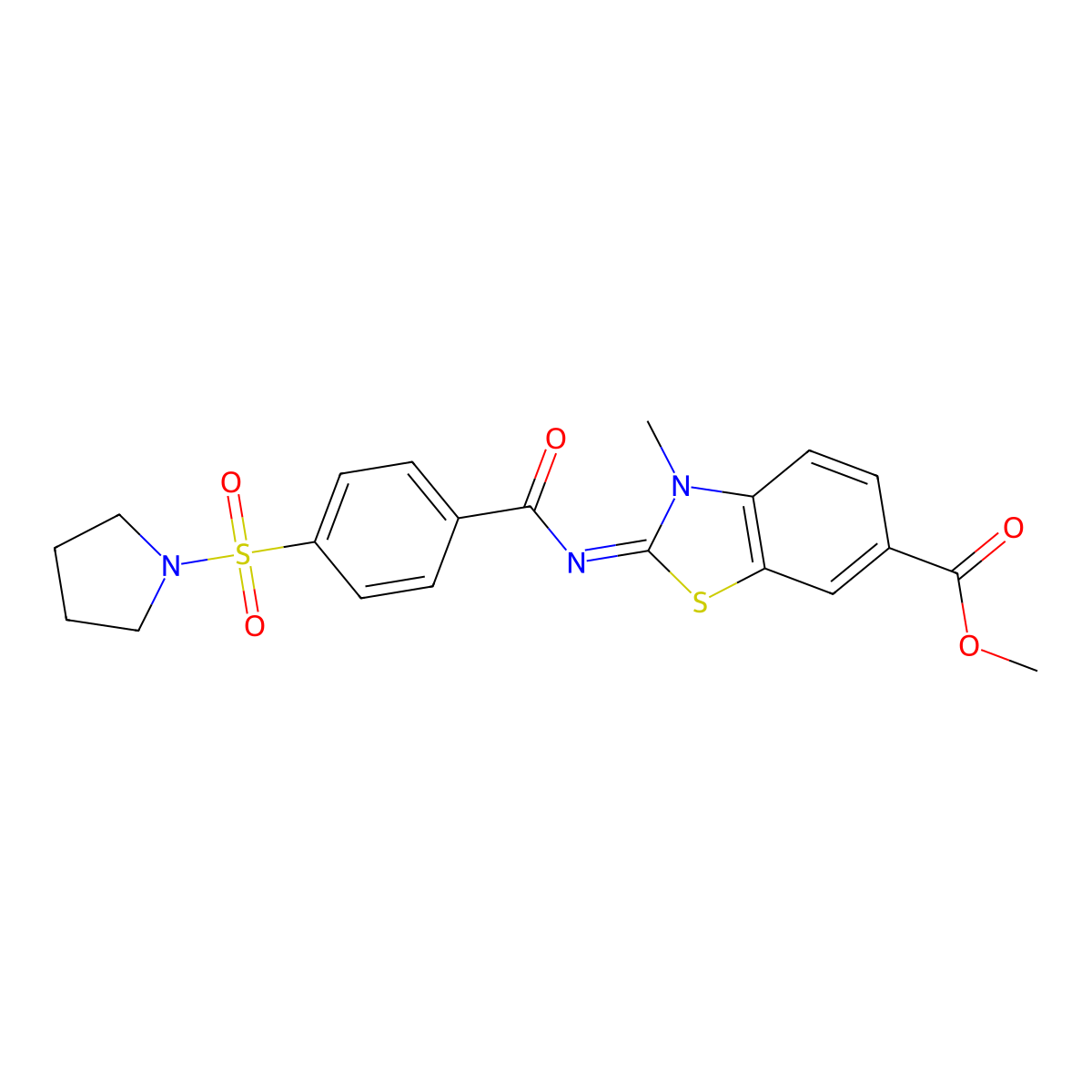 (E)-methyl 3-methyl-2-((4-(pyrrolidin-1-ylsulfonyl)benzoyl)imino)-2,3-dihydrobenzo[d]thiazole-6-carboxylate molecular structure, CAS 850909-14-7