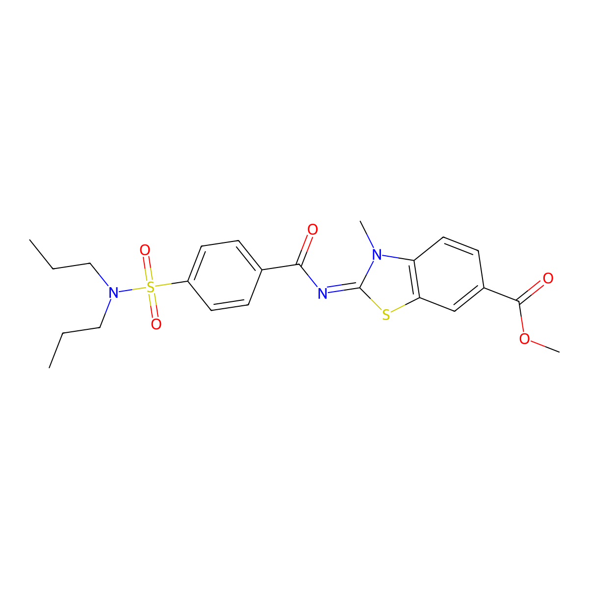 Methyl 2-[4-(dipropylsulfamoyl)benzoyl]imino-3-methyl-1,3-benzothiazole-6-carboxylate molecular structure, CAS 850909-16-9