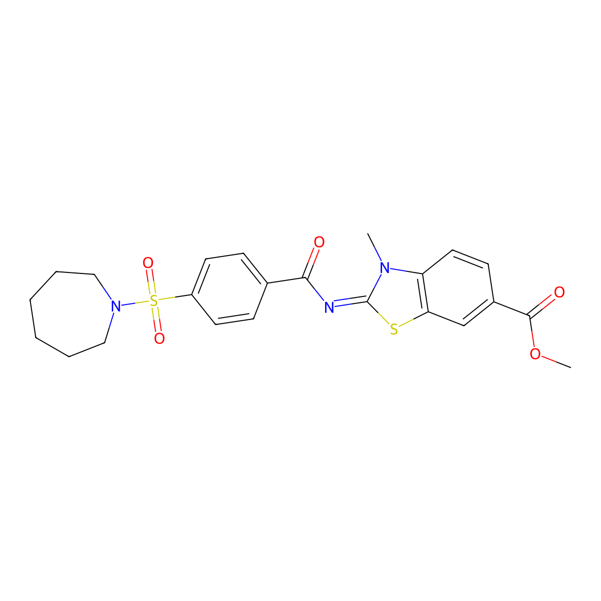 (E)-methyl 2-((4-(azepan-1-ylsulfonyl)benzoyl)imino)-3-methyl-2,3-dihydrobenzo[d]thiazole-6-carboxylate molecular structure, CAS 850909-17-0